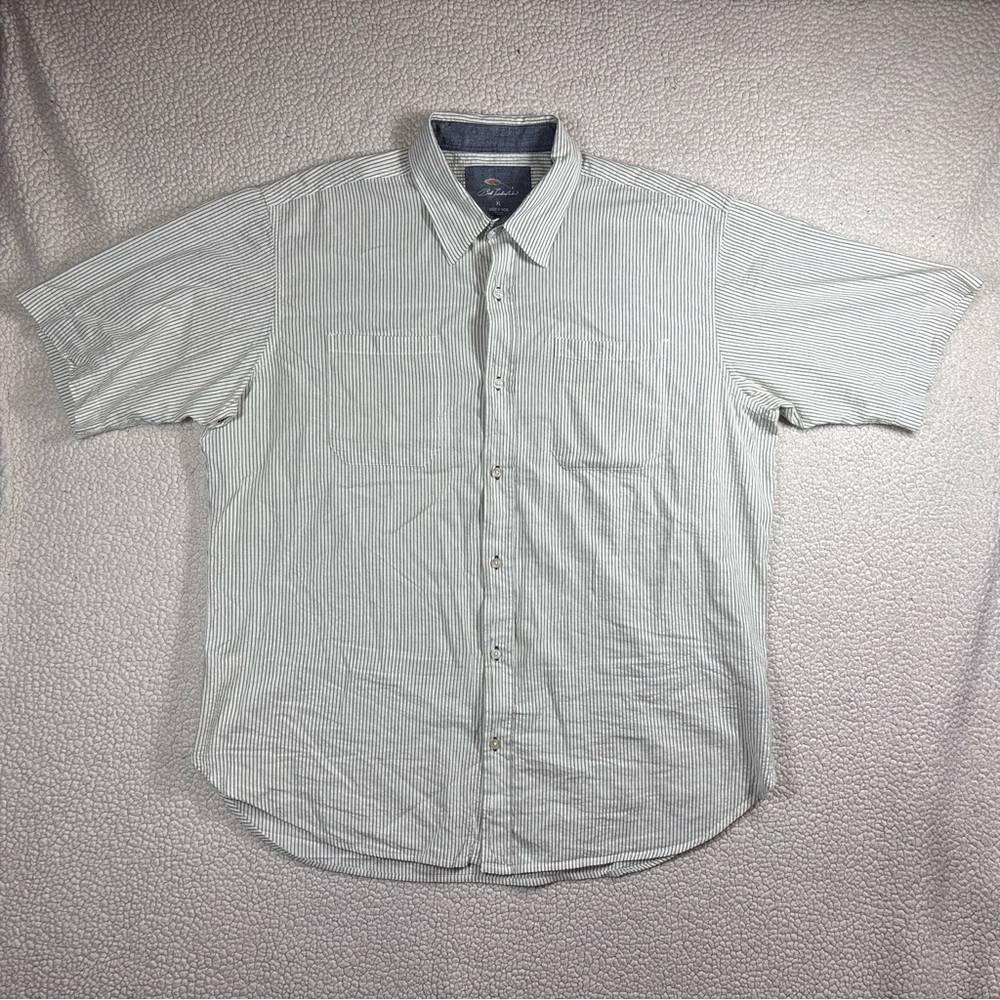 Bob Timberlake Men’s Short Sleeve Button Down Size XL Green Striped Cotton Shirt